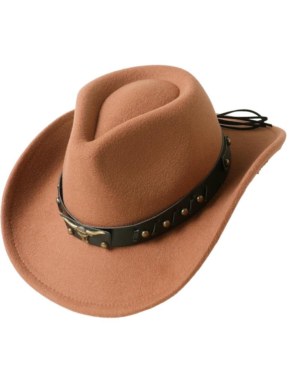 Unisex Khaki Faux Felt Bull Skull Band Belt Classic Party Western Cowboy Hat